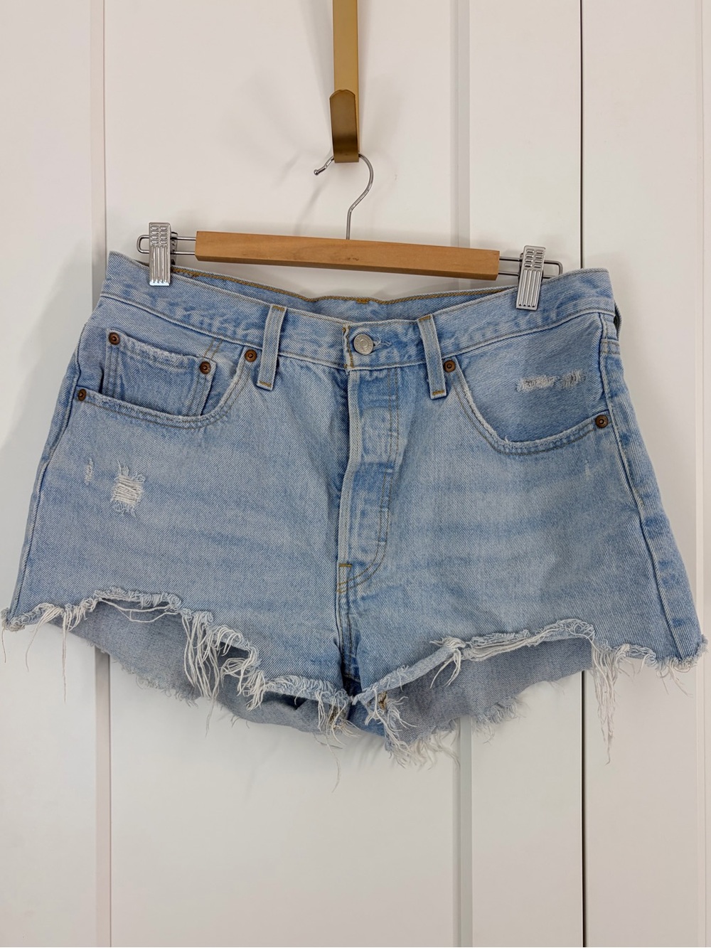 Levi's 501 Light Blue Distressed Cutoff Jean Shorts | 31